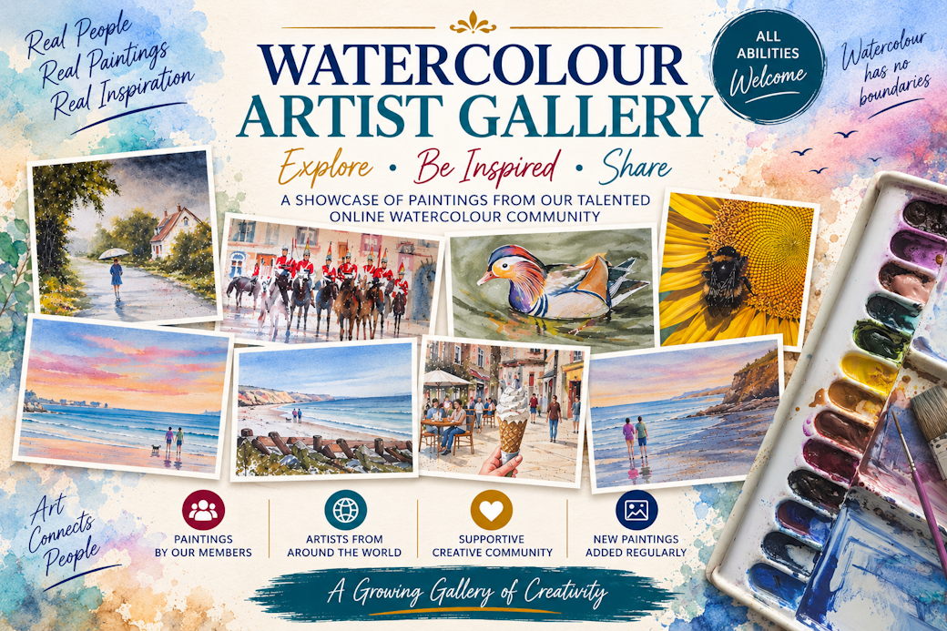 Watercolour artist gallery featuring paintings by members of David Harvey's online workshop